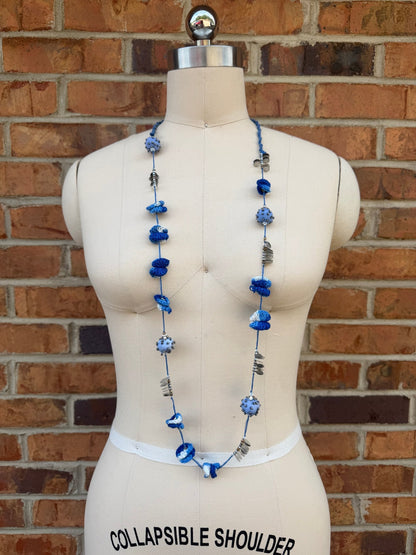 Abstract Blue Fabric Ball Necklace - ivyandlavyboutique ivyandlavyboutique