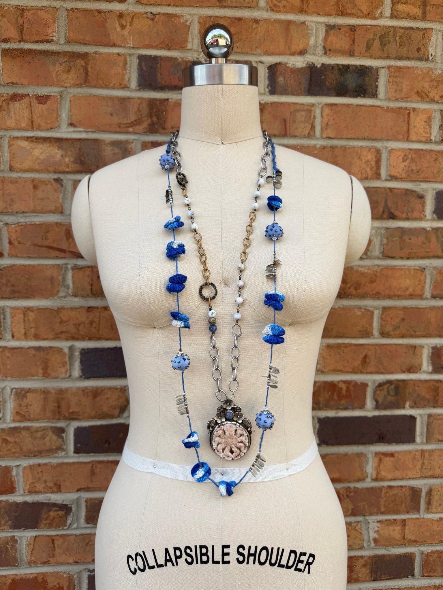 Abstract Blue Fabric Ball Necklace - ivyandlavyboutique ivyandlavyboutique