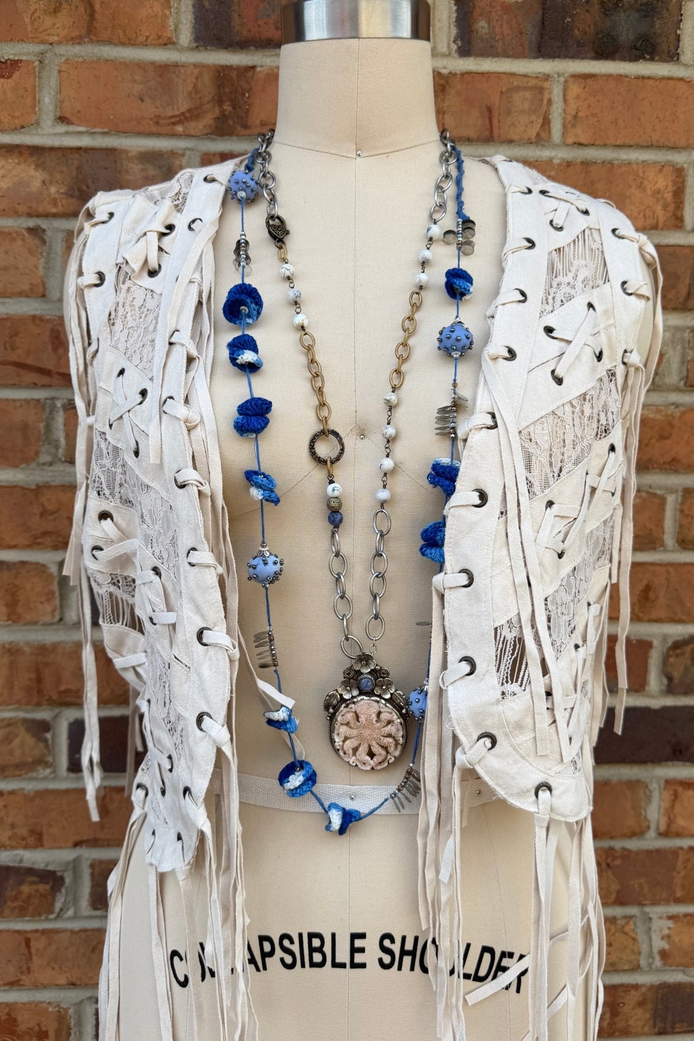 Abstract Blue Fabric Ball Necklace - ivyandlavyboutique ivyandlavyboutique