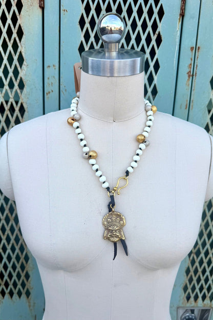 Abstract Brass Pendant on Hand Knotted Chain - ivyandlavyboutique Beths Addiction