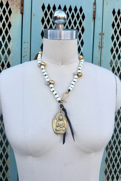 Abstract Brass Pendant on Hand Knotted Chain - ivyandlavyboutique Beths Addiction