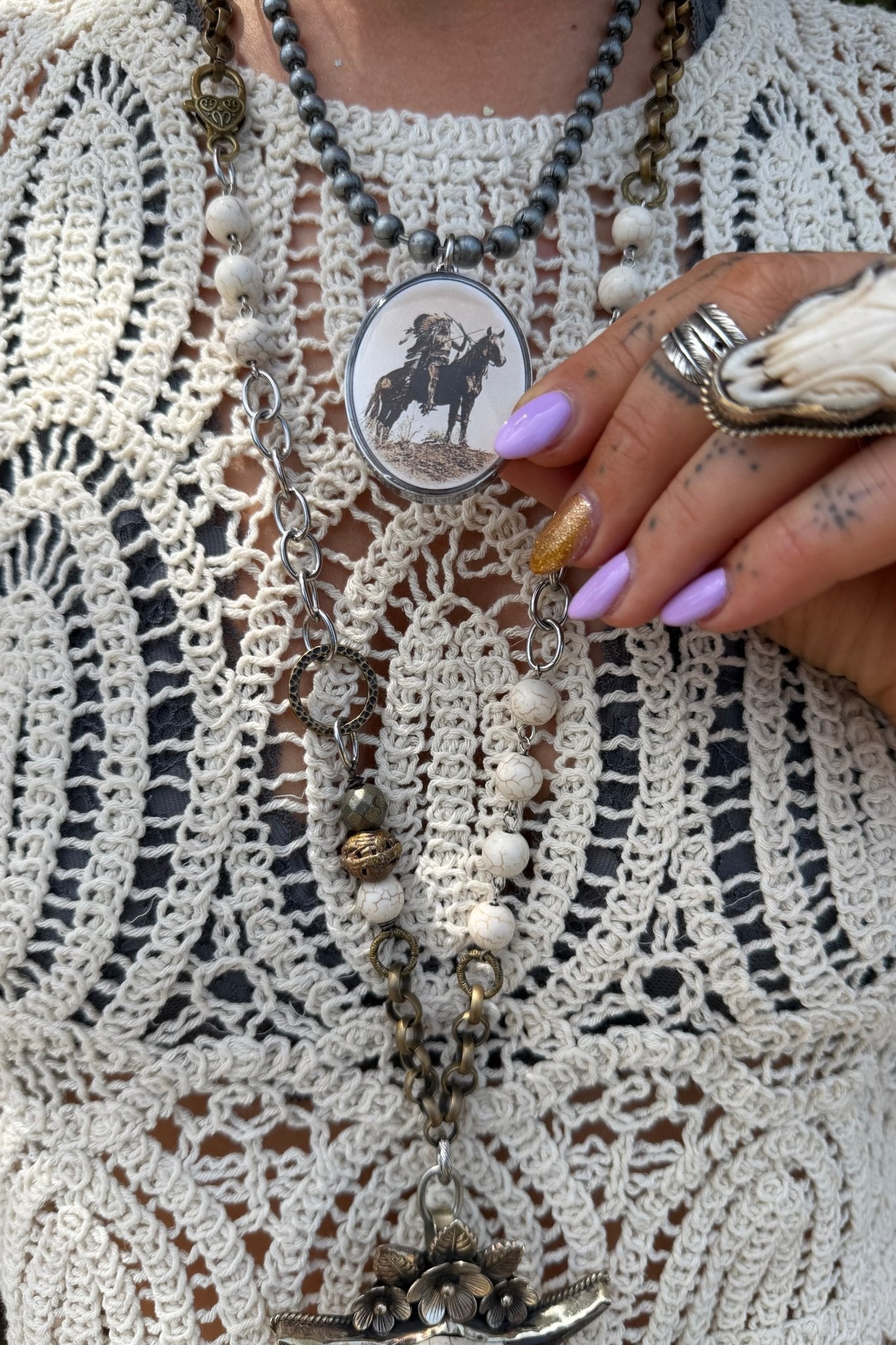 Abstract Chief Reversible Oval Pendant Necklace - ivyandlavyboutique Spirit Lala