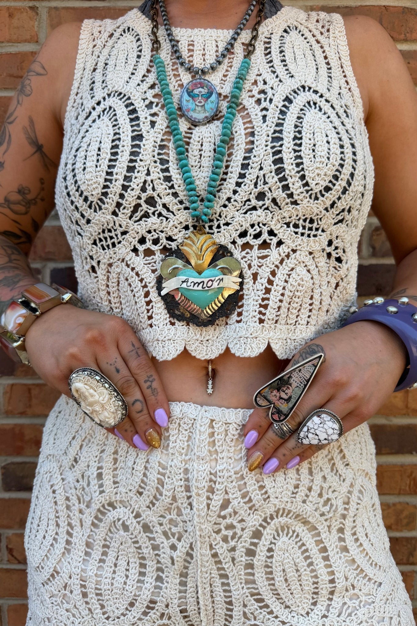 Abstract Frida Reversible Oval Pendant Necklace - ivyandlavyboutique Spirit Lala