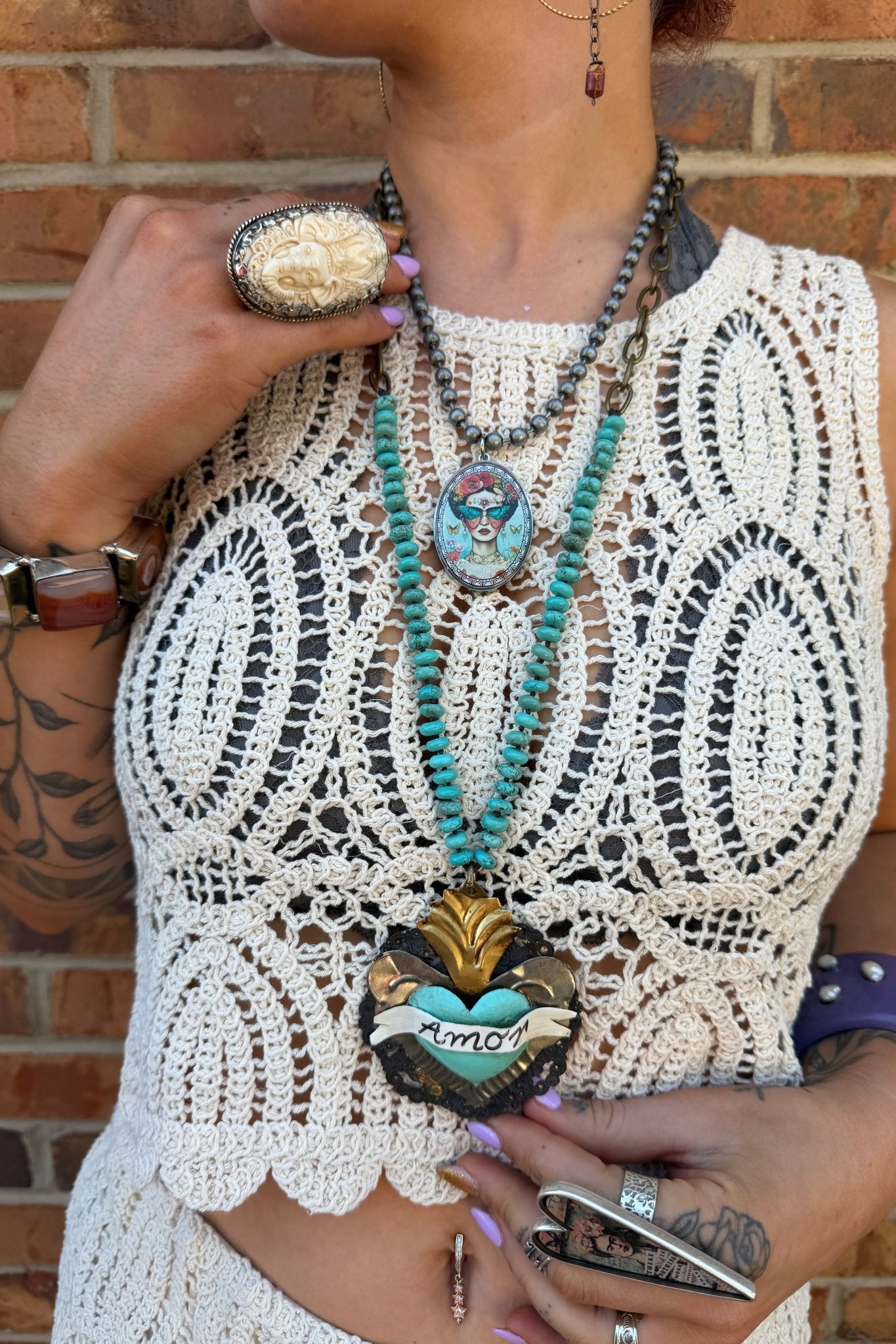 Abstract Frida Reversible Oval Pendant Necklace - ivyandlavyboutique Spirit Lala