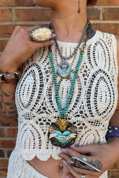 Abstract Frida Reversible Oval Pendant Necklace - ivyandlavyboutique Spirit Lala