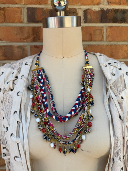 Abstract Layered Fabric Ball Necklace - ivyandlavyboutique ivyandlavyboutique