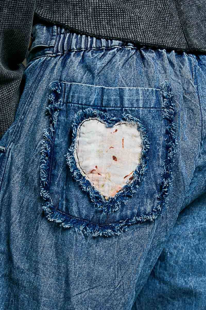 After your Heart Patch Elastic Waistband Adjustable Button Woven Pants - ivyandlavyboutique Pol Clothing