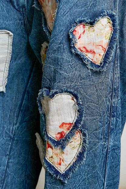 After your Heart Patch Elastic Waistband Adjustable Button Woven Pants - ivyandlavyboutique Pol Clothing