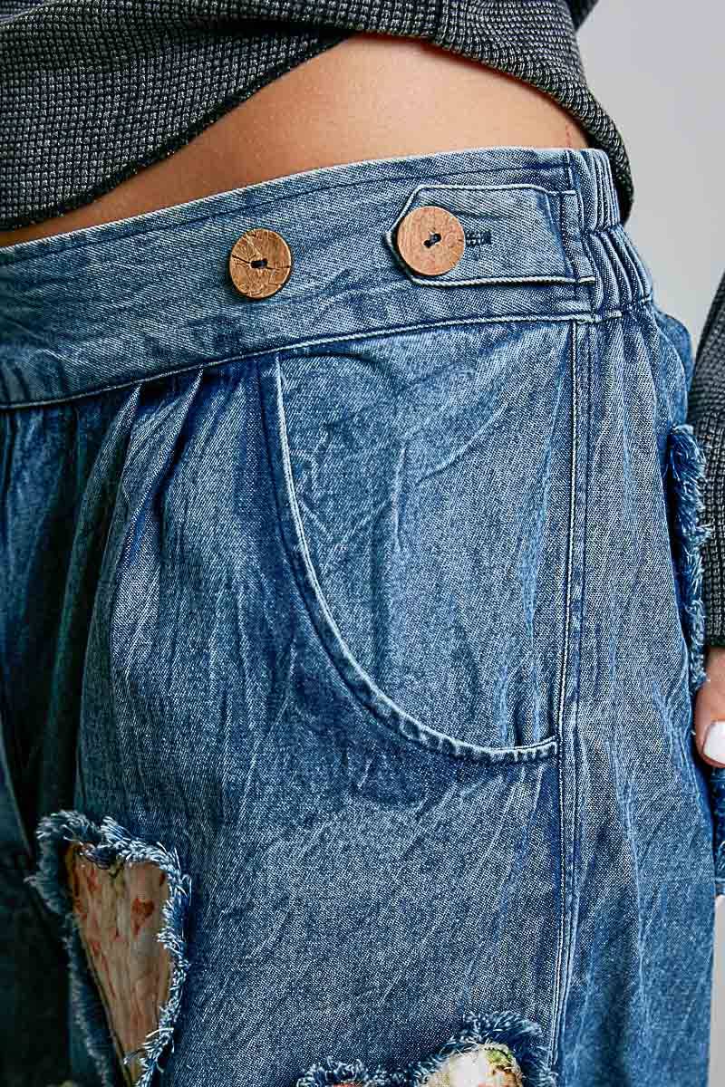 After your Heart Patch Elastic Waistband Adjustable Button Woven Pants - ivyandlavyboutique Pol Clothing