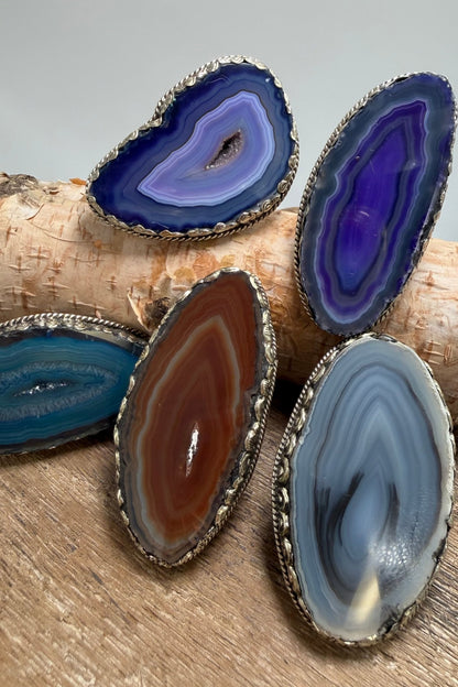Agate Geode Slab Rings In Navy Blues - ivyandlavyboutique ivyandlavyboutique