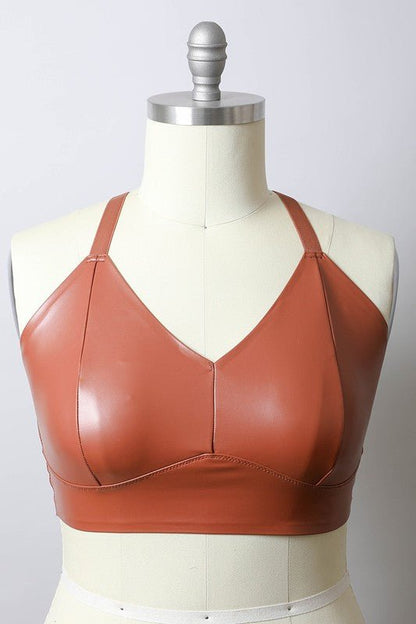 Alexis Faux Leather Longline Bralette Plus Size - ivyandlavyboutique Leto Accessories