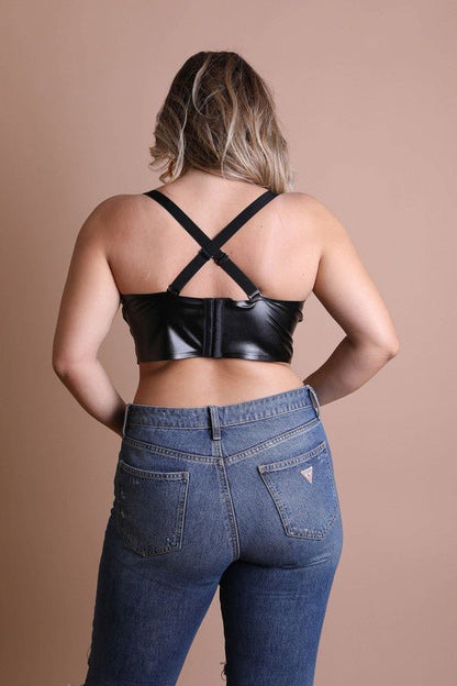 Alexis Faux Leather Longline Bralette Plus Size - ivyandlavyboutique Leto Accessories