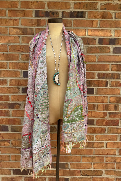 Amanda Thick Stitch Embroidered Scarf Assorted Jewel Tones - ivyandlavyboutique Raj Trading & Imports (USA) Inc.
