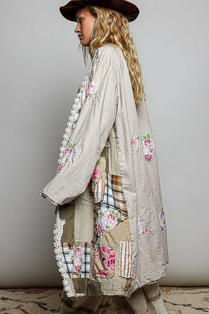 Anastasia Lace Trim Patchwork Applique Accents Maxi Cardigan - ivyandlavyboutique Pol Clothing