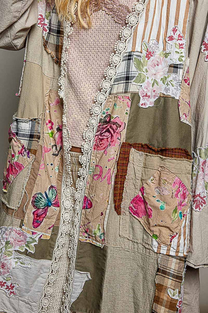 Anastasia Lace Trim Patchwork Applique Accents Maxi Cardigan - ivyandlavyboutique Pol Clothing
