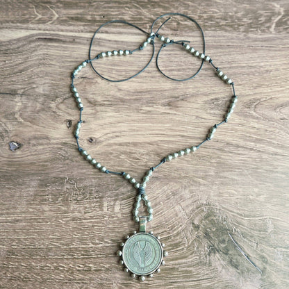 Angel Wing Coin in Silver Bezel Beaded Necklace - ivyandlavyboutique ZINC Designs