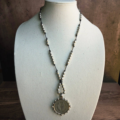Angel Wing Coin in Silver Bezel Beaded Necklace - ivyandlavyboutique ZINC Designs