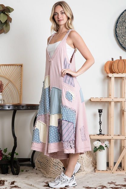 Annabell Swing Deep V Patched Wide Leg jumpsuit Overall - ivyandlavyboutique Blue Velvet