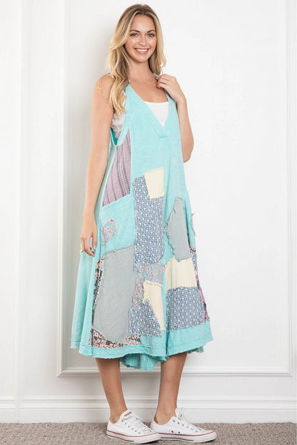 Annabell Swing Deep V Patched Wide Leg jumpsuit Overall - ivyandlavyboutique Blue Velvet