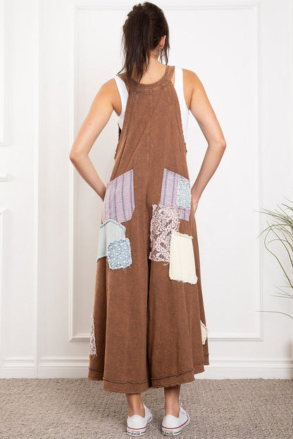 Annabell Swing Deep V Patched Wide Leg jumpsuit Overall - ivyandlavyboutique Blue Velvet