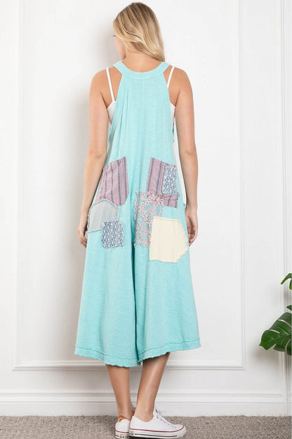 Annabell Swing Deep V Patched Wide Leg jumpsuit Overall - ivyandlavyboutique Blue Velvet