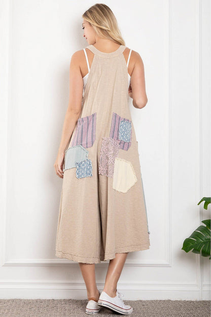 Annabell Swing Deep V Patched Wide Leg jumpsuit Overall - ivyandlavyboutique Blue Velvet