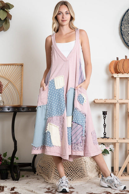 Annabell Swing Deep V Patched Wide Leg jumpsuit Overall - ivyandlavyboutique Blue Velvet