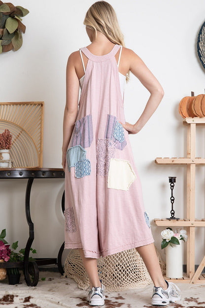 Annabell Swing Deep V Patched Wide Leg jumpsuit Overall - ivyandlavyboutique Blue Velvet