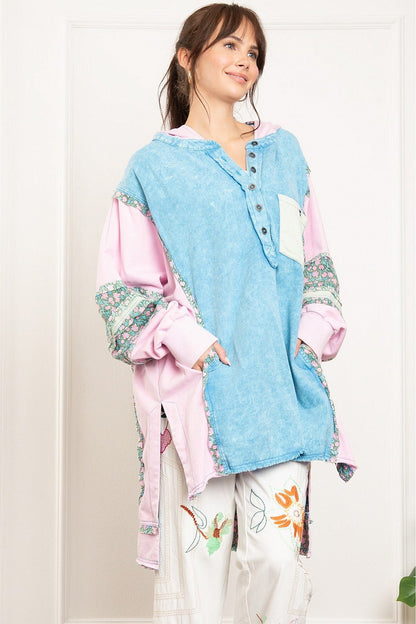 Annie Mae Floral Contrast Tunic Top - ivyandlavyboutique Blue Velvet