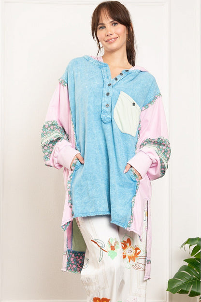 Annie Mae Floral Contrast Tunic Top - ivyandlavyboutique Blue Velvet