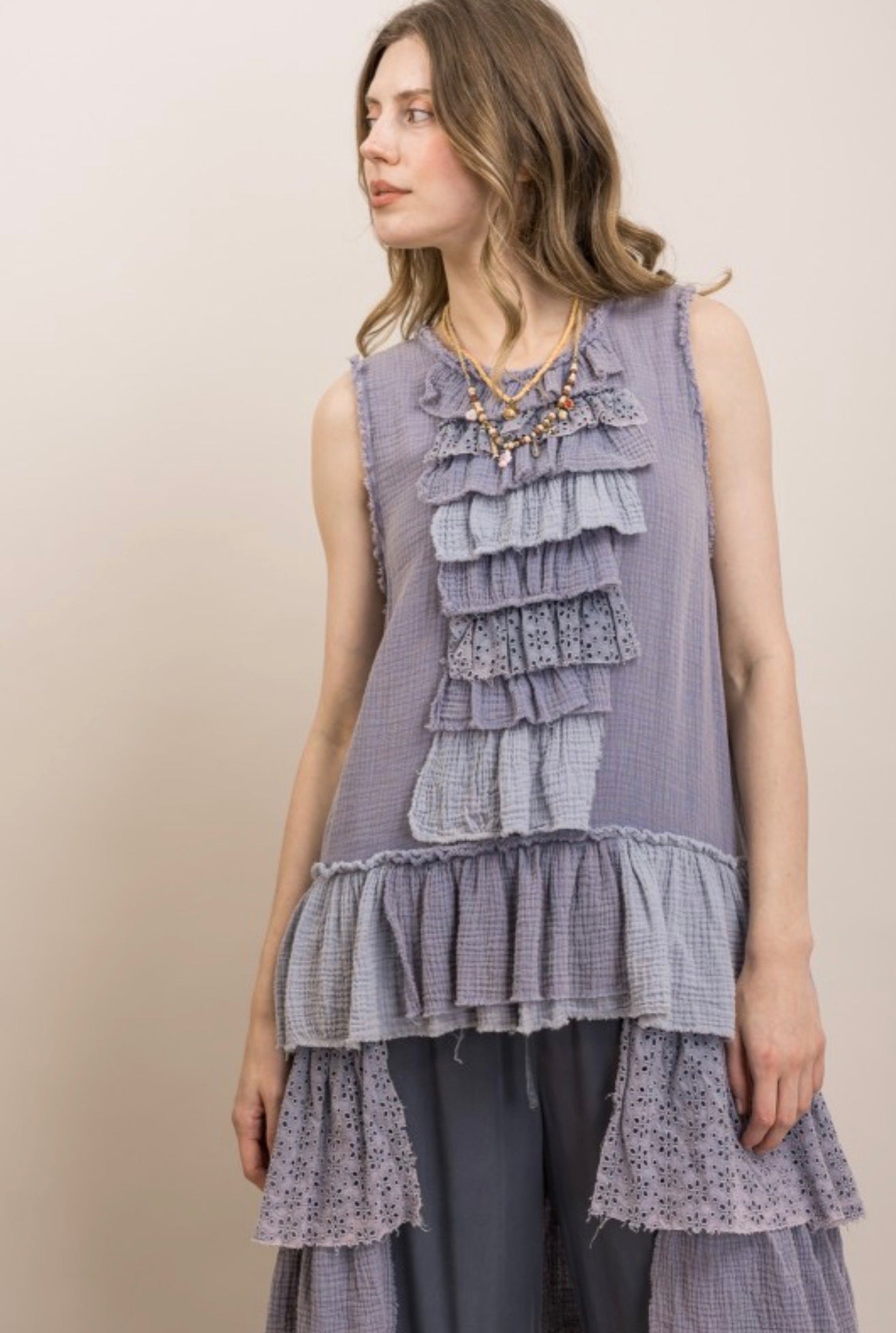 Annie Ruffle Hi Lo Tunic Top - ivyandlavyboutique Blue Velvet