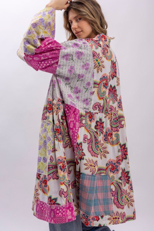 Aphrodite Multi Mix Patchwork Collard Jacket - ivyandlavyboutique Blue Velvet