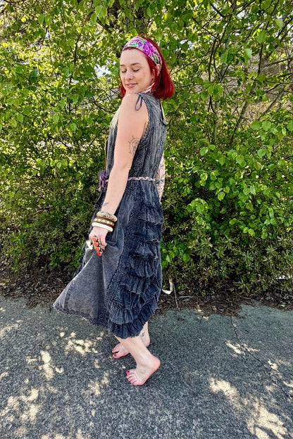 Aphrodite Sleeveless Ruffle Dress - ivyandlavyboutique Blue Velvet