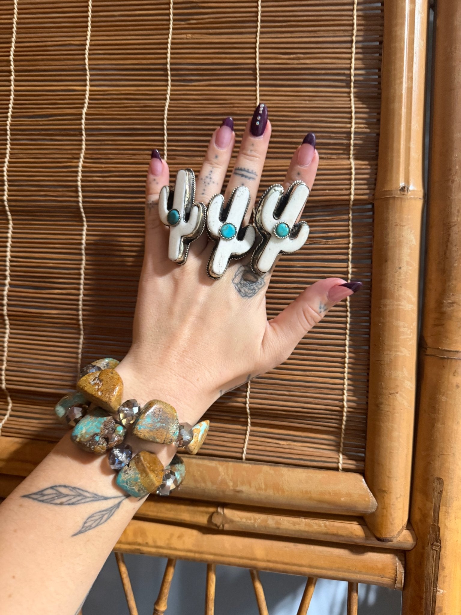 Arizona Cactus Ring w/ Turquoise  2 - ivyandlavyboutique ivyandlavyboutique