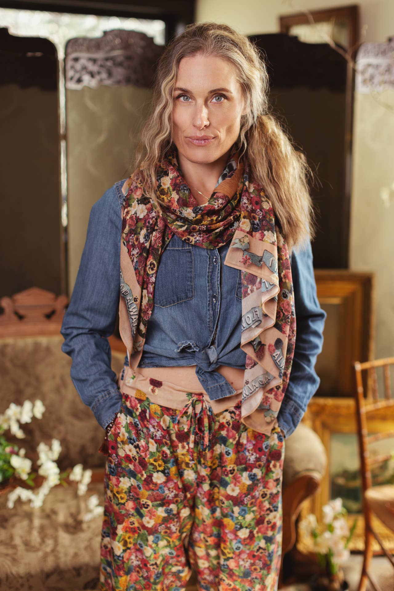 Art of Life Floral Scarf with Flower Paint Palette - ivyandlavyboutique Market of Stars