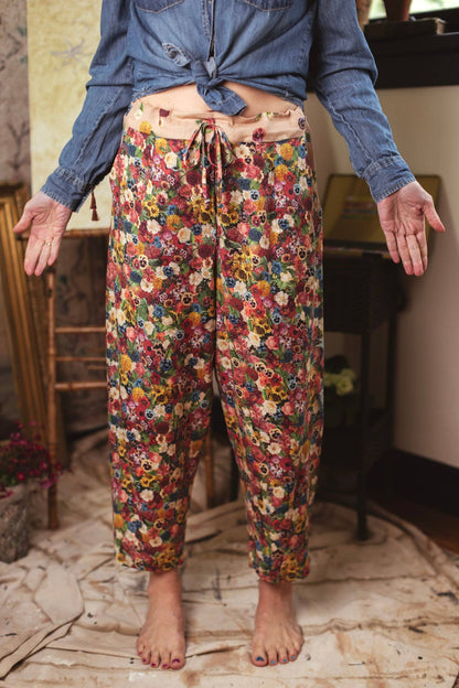 Art of Life Linen Cropped Artist Pant with Boho Floral Print - ivyandlavyboutique Market of Stars