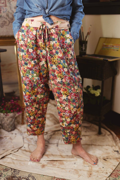 Art of Life Linen Cropped Artist Pant with Boho Floral Print - ivyandlavyboutique Market of Stars