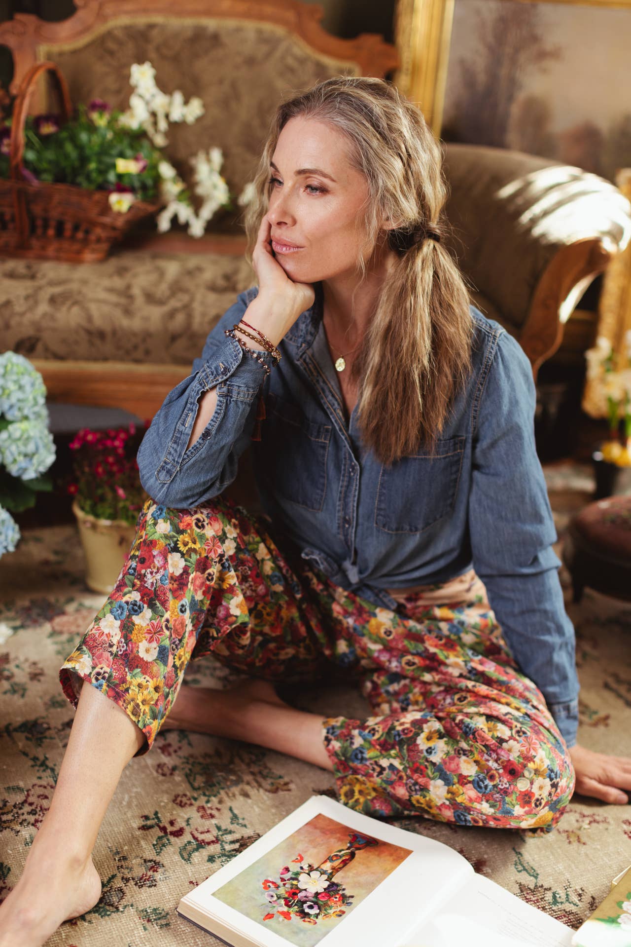 Art of Life Linen Cropped Artist Pant with Boho Floral Print - ivyandlavyboutique Market of Stars