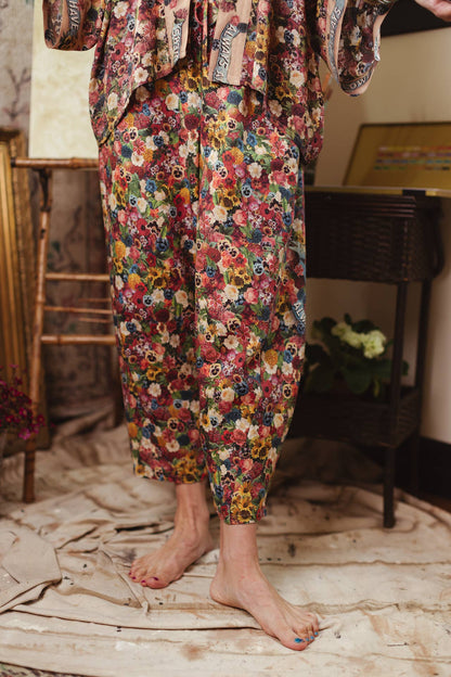 Art of Life Linen Cropped Artist Pant with Boho Floral Print - ivyandlavyboutique Market of Stars