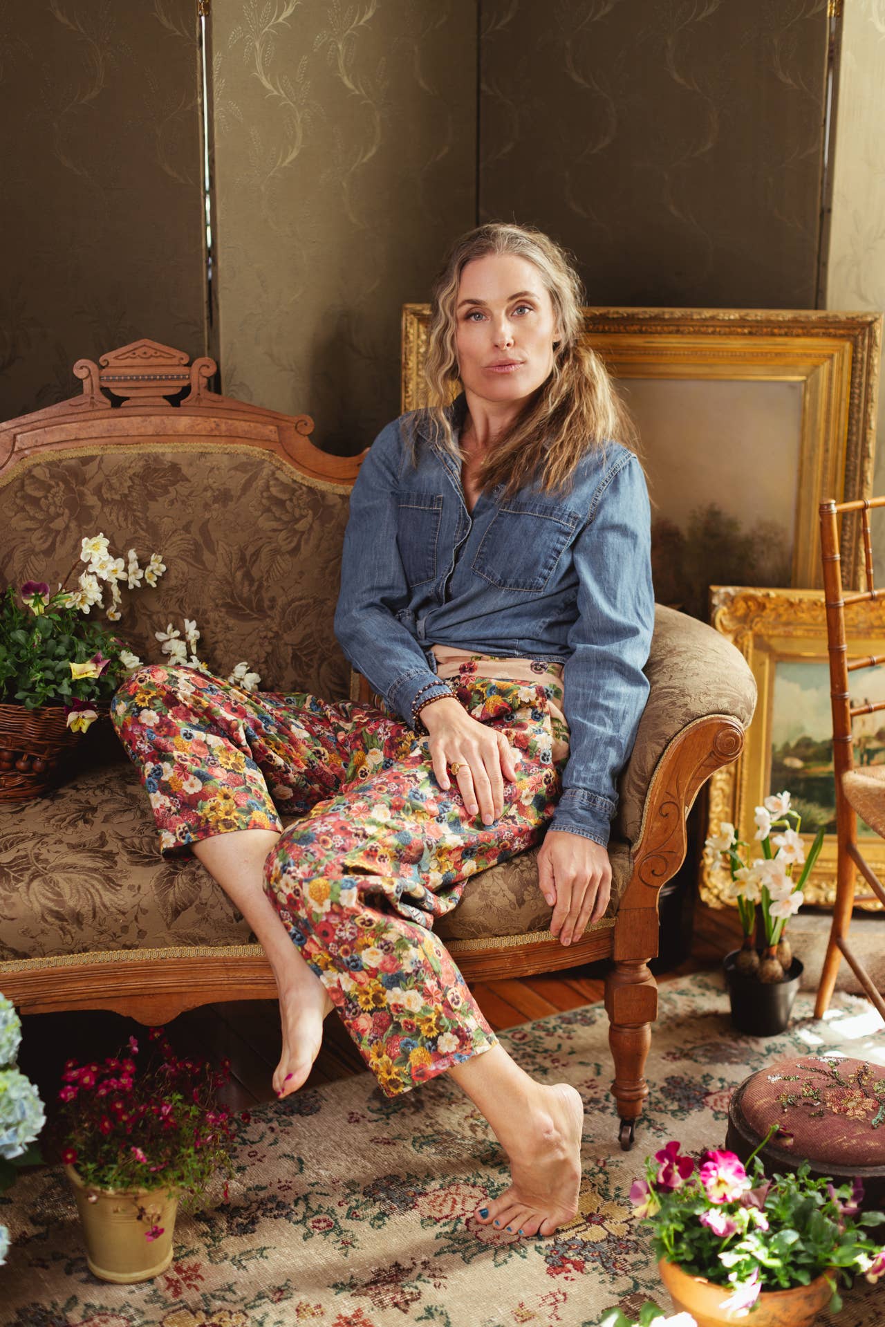 Art of Life Linen Cropped Artist Pant with Boho Floral Print - ivyandlavyboutique Market of Stars
