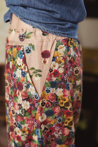 Art of Life Linen Cropped Artist Pant with Boho Floral Print - ivyandlavyboutique Market of Stars