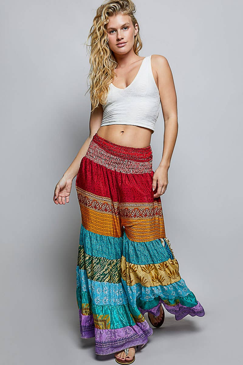 Assorted Print High Rise Smocked Wide Leg Pants: ASSORTED / OS - ivyandlavyboutique Pol Clothing