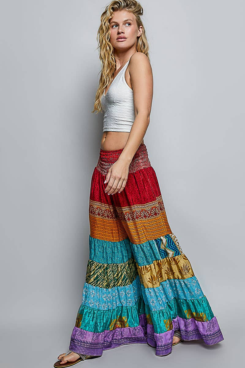 Assorted Print High Rise Smocked Wide Leg Pants: ASSORTED / OS - ivyandlavyboutique Pol Clothing