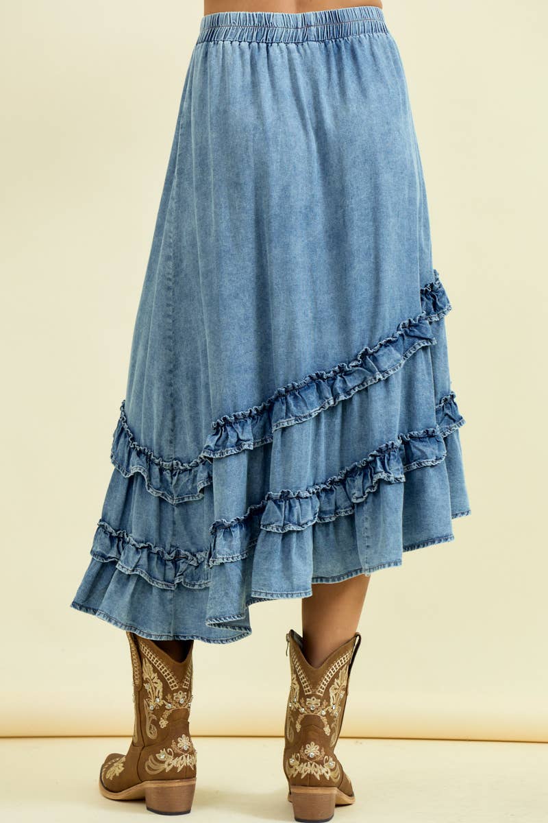 ASYMMETRICAL RUFFLE MIDI SKIRT IS - ivyandlavyboutique Doe and Rae