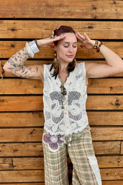 Avery Round neck sleeveless crochet vest top - ivyandlavyboutique Pol Clothing