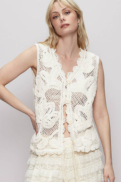 Avery Round neck sleeveless crochet vest top - ivyandlavyboutique Pol Clothing
