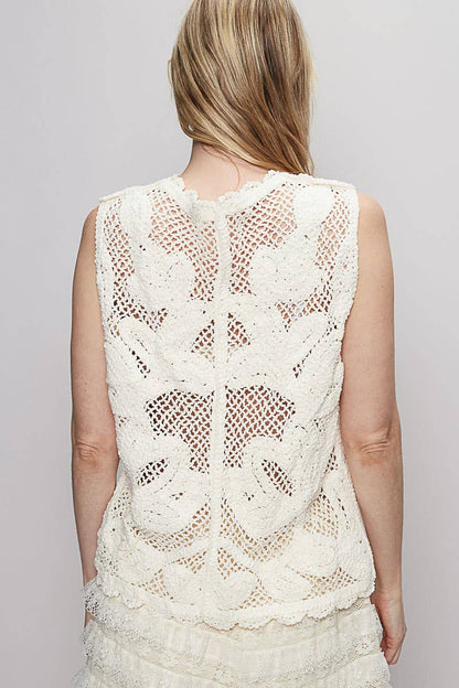 Avery Round neck sleeveless crochet vest top - ivyandlavyboutique Pol Clothing