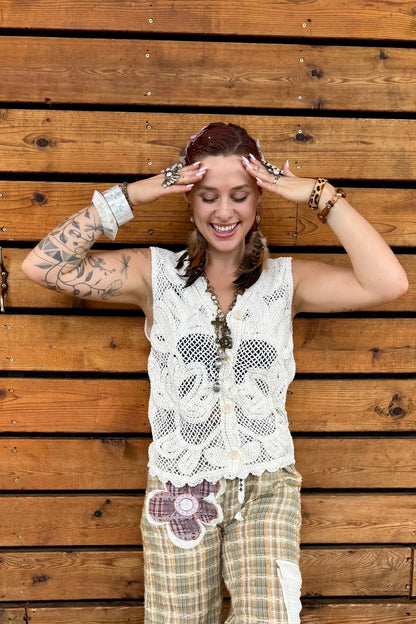 Avery Round neck sleeveless crochet vest top - ivyandlavyboutique Pol Clothing