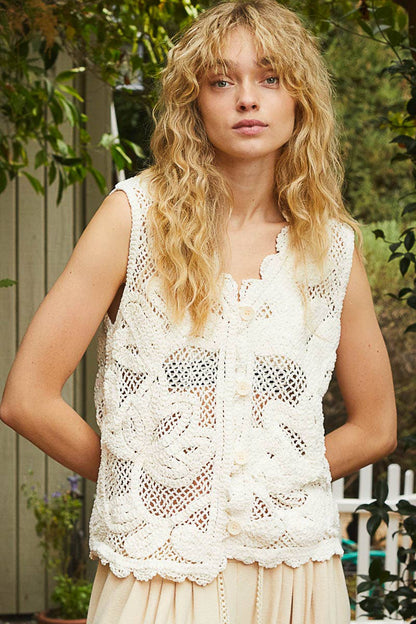 Avery Round neck sleeveless crochet vest top - ivyandlavyboutique Pol Clothing