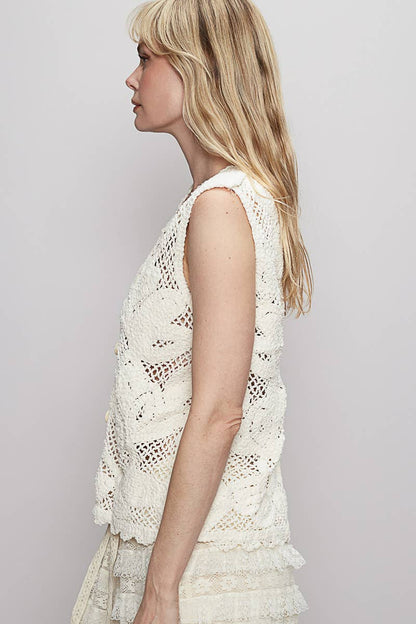 Avery Round neck sleeveless crochet vest top - ivyandlavyboutique Pol Clothing